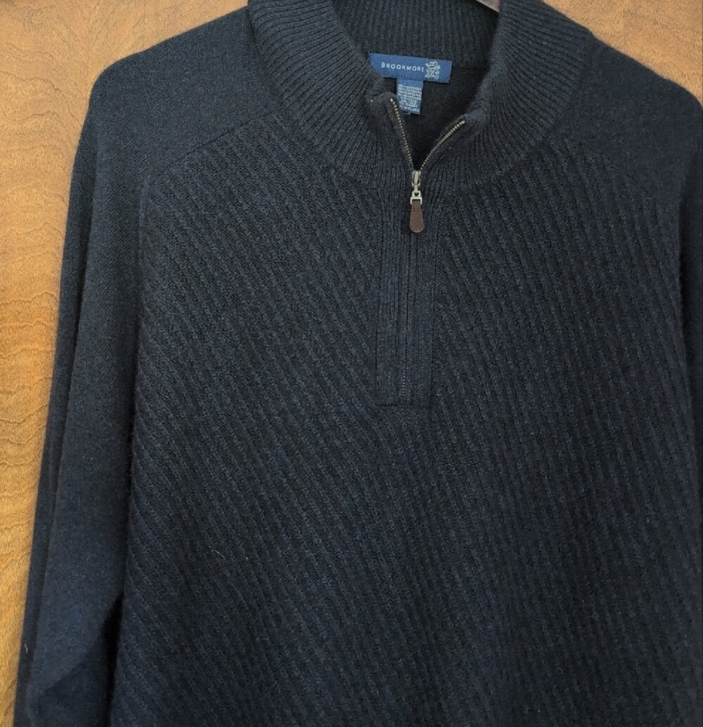 Men's NAVY XXL Half-Zip Knit Sweater by Brookmoore CASHMERE - Picture 5 of 6